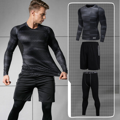 The new winter and winter sports suits, men's three sets of gym equipment, tight pants, fast dry basket jerseys, running training clothes