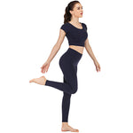 Crop top short sleeve and high waist legging yoga suit