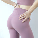 Fitness yoga pants high waist peach tight with pocket