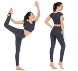 Crop top short sleeve and high waist legging yoga suit
