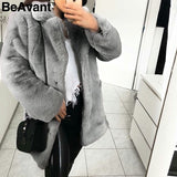 Elegant Long Faux Fur Winter Coat for women