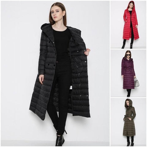 Winter fashion women's slim hooded long down coat warm jacket